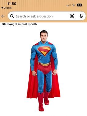 Rubie's Superman Inspired Muscle Jumpsuit in Blue & Red with Cape Standard Size